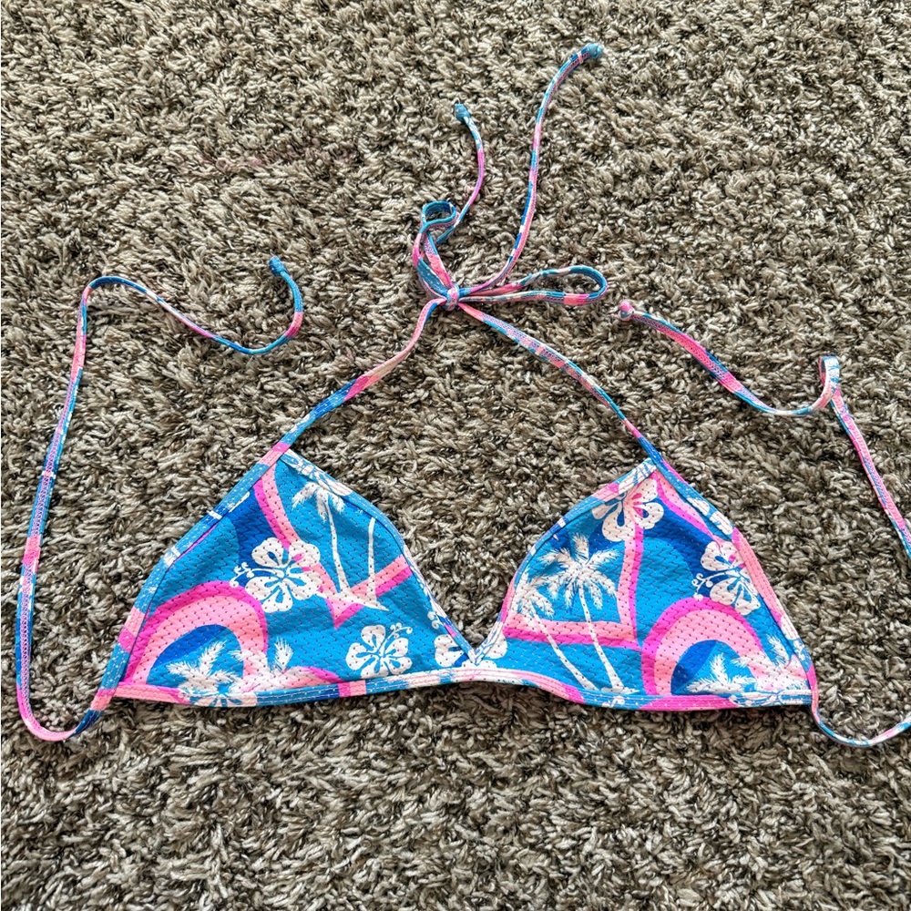 Frankie's Bikinis Pink and Blue Bikini Top